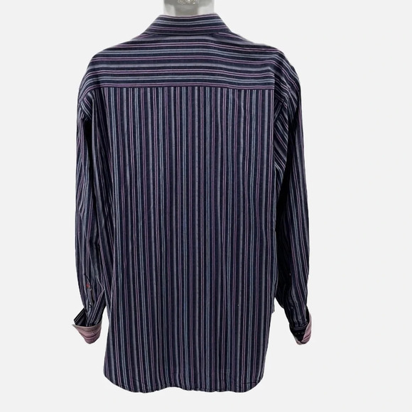 Robert Graham Cotton & Silk Striped Button Front Long Sleeve Shirt - Size 2XL - Picture 3 of 11